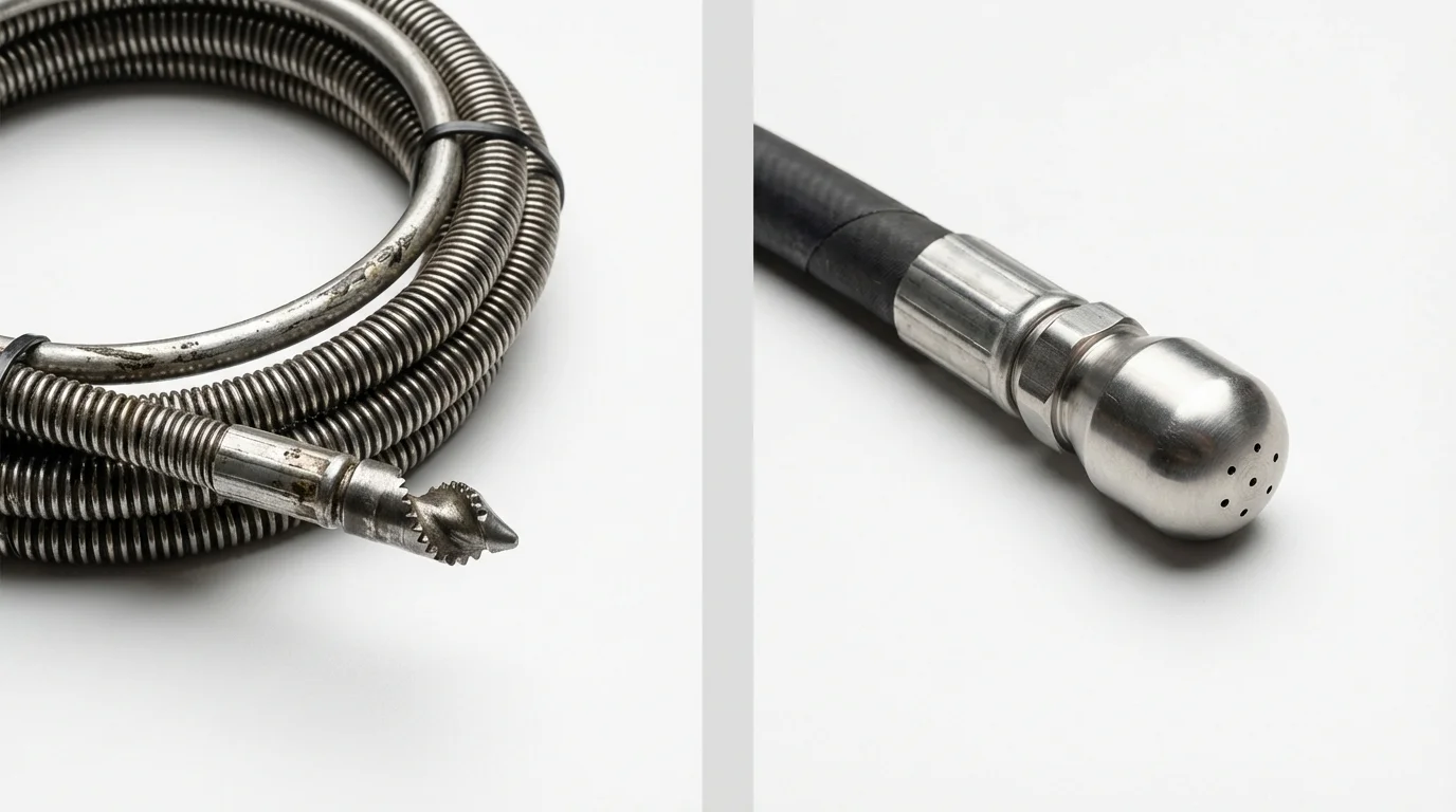 Drain snake cable and hydro jetting nozzle used for drain cleaning in Arcadia, WI